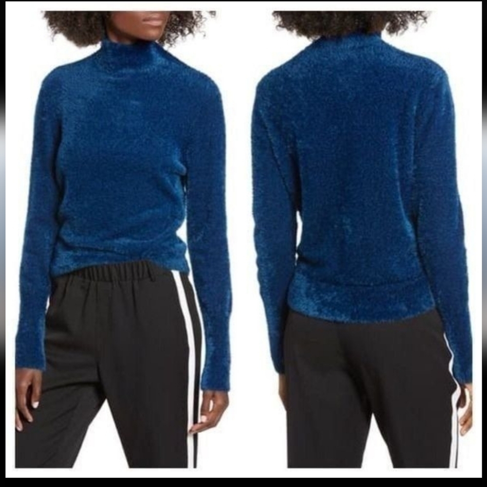 Leith Eyelash Knit Pullover Size Medium Color Blue Aurora